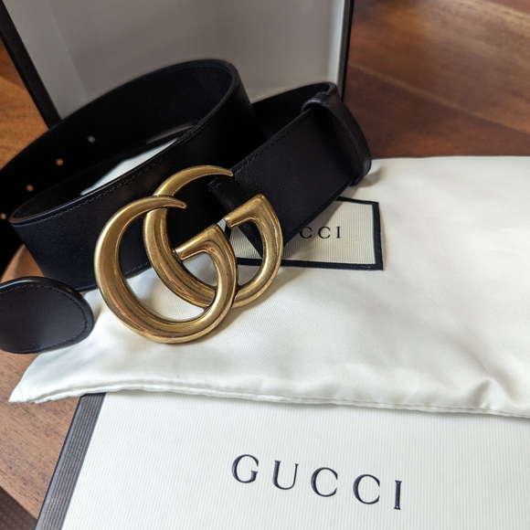 Gucci Accessories - Authentic Black 1" Width Gucci Leather belt with Double G buckle Size 80